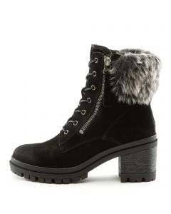 Uno-01 Ankle Heel Bootie Black Cow Suede Leather