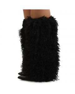 Demure-01Fur Stiletto Boot  Black