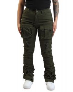 High Rise Stacked Pants Wild Green