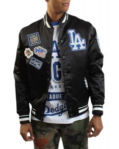MLB Los Angeles Dodgers Pick Stitch Satin Jacket  Black