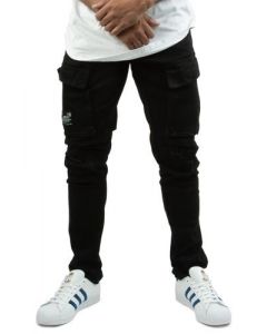 Distressed Utility Cargo Jeans Jet Black