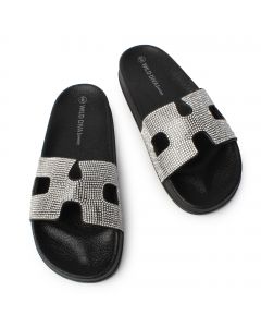 Matty-223A Rhinestone Slide  Black