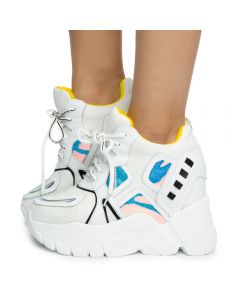 Anthony Wang TANGERINE-03 Multi Color Block Hidden Wedge Mid-Calf Sneaker Boot 