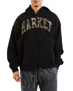 Camo Arc Appliqué Logo Zip-Up Hoodie Pirate-Black