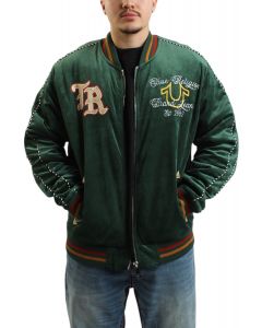 Western Velvet Bomber Jacket Dark Green