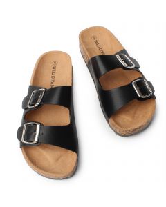 Audrina-06 Double Strap Slide  Black