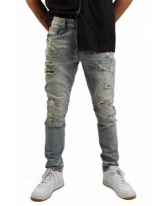 SMOKE RISE Heavy Tatter Jeans JP23517SK-ELM-BLU - Shiekh