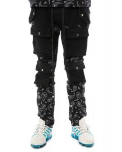 Condo Paisley Embroidered Cargo Joggers Black