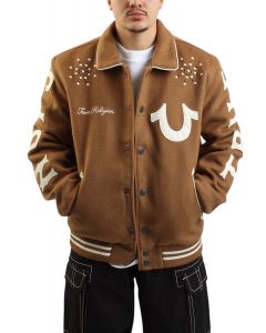 Studded Wool Varsity Jacket  Dijon