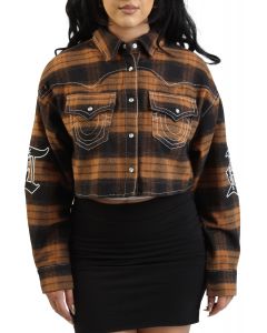 Big T Cropped Flannel Shacket  Plaid