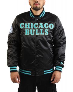 NBA Chicago Bulls Satin Jacket  Black/Gold/ Light Blue