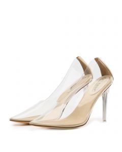 Clear Glass Doll Pointed Toe High Heels Nude
