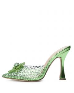 Divinny-1 Clear Rhinestone Pump Green