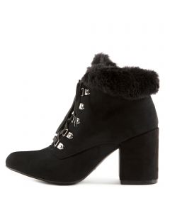 Vitality-19 Lace-Up Fur Booties Black Suede
