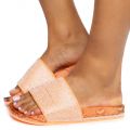 Marty-04 Rhinestone Slides Neon Orange Snake