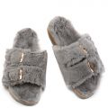 Defeat-63 Double Band Fur Slides Grey Fur