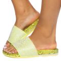 Marty-04 Rhinestone Slides Neon Yellow Snake