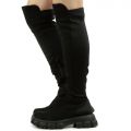 Tetris-24 Suede Over The Knee Boot Black Faux Suede
