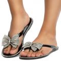 Lucid-13 Rhinestone Flip Flop Sandals Black
