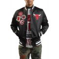 NBA Chicago Bulls Pick Stitch Satin Jacket  Black