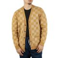 Checkerboard Jacquard Cardigan Sweater Wheat