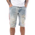 Line Stripe Denim Shorts Light Blue Striped