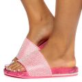 Marty-04 Rhinestone Slides Neon Pink Snake