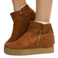 Rise-10 Zip Wedge Booties Tobacco Faux Suede