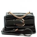 Metal Buckle Faux Leather Crossbody Bag Black