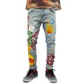 Peace Painted Slim Fit Jeans Light Indigo Blue