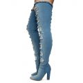 Madam Thigh-High Heel Denim Boots