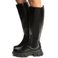 Tetris-15 Platform Knee High Boot Black Crinckle Pu