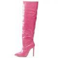 Friare Over The Knee High Heel Boot Pink Croc