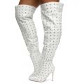 Muccia-1 All-Over Rhinestone Thigh High Boots White
