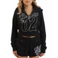 Shrunken Rope Stitch Zip Hoodie  Black