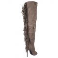 Women's Thigh-High Fringe Boot Rose Grey