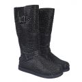 Kids Mid-Calf Studded Boot Urban Buckle Glitter Black