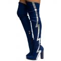 Paw-43 Thigh High Boots Denim Washed