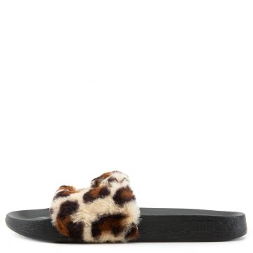 puma furry slides leopard