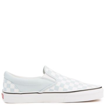 vans classic slip on checkerboard baby blue true white