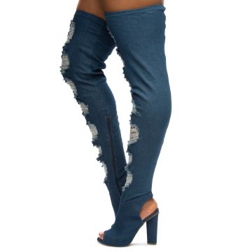 tall denim boots