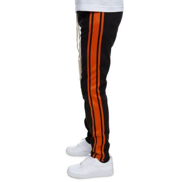 black and orange track pants