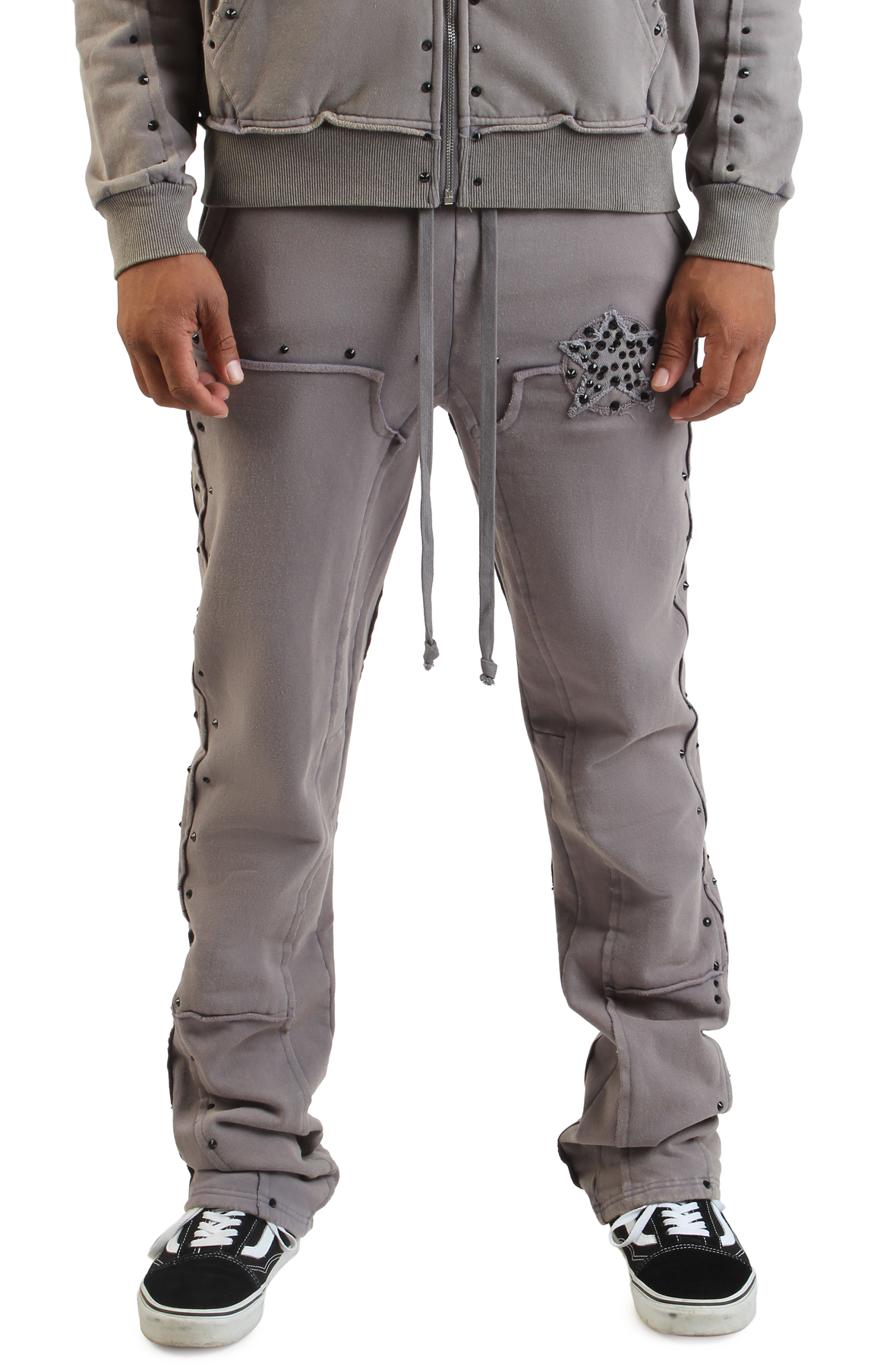 HUDSON Dazzle Stud Fleece Flare Jogger 606-GRY - Shiekh