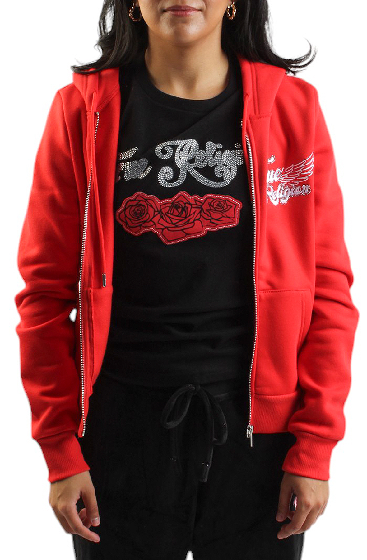 TRUE RELIGION CLASSIC WINGED CRYSTAL ZIP HOODIE 209035-6005