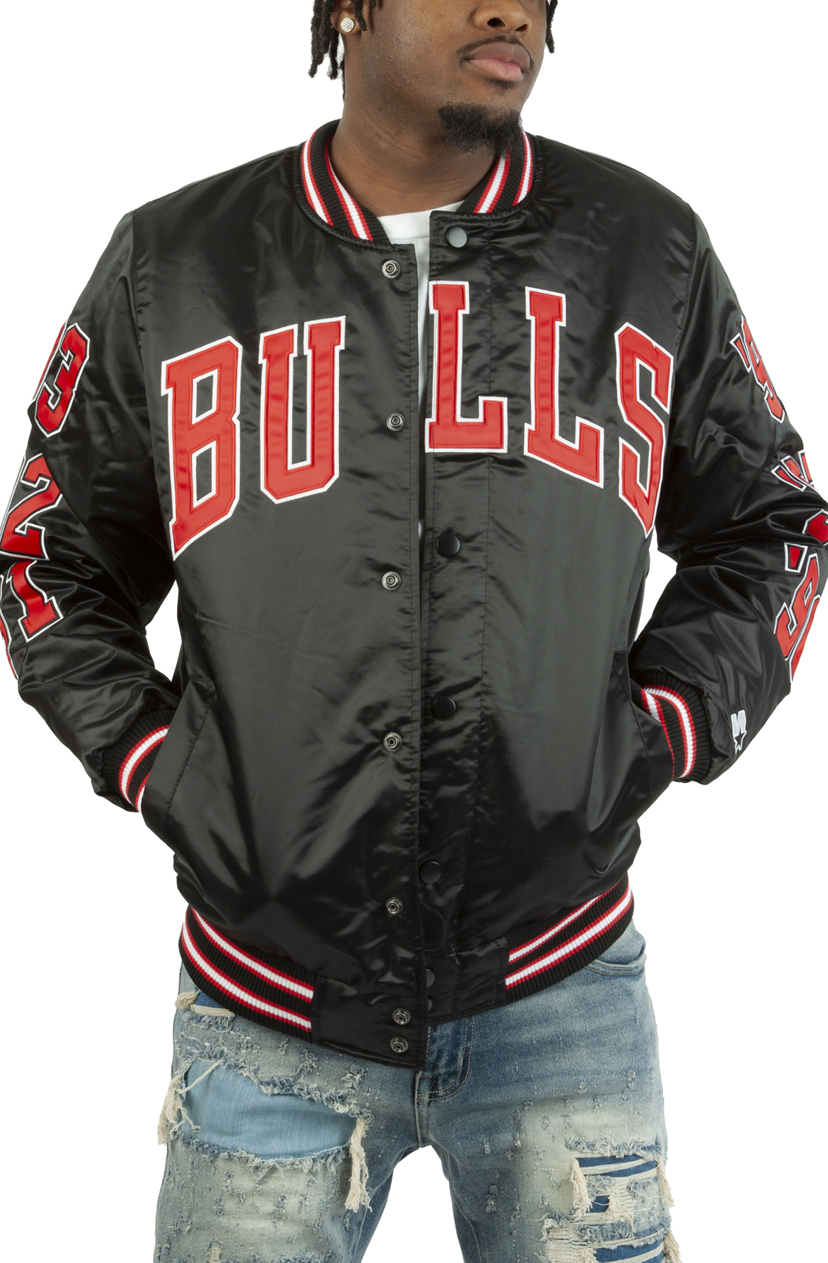 Starter Men's Chicago Bulls NBA Varsity Satin Jacket Black / L