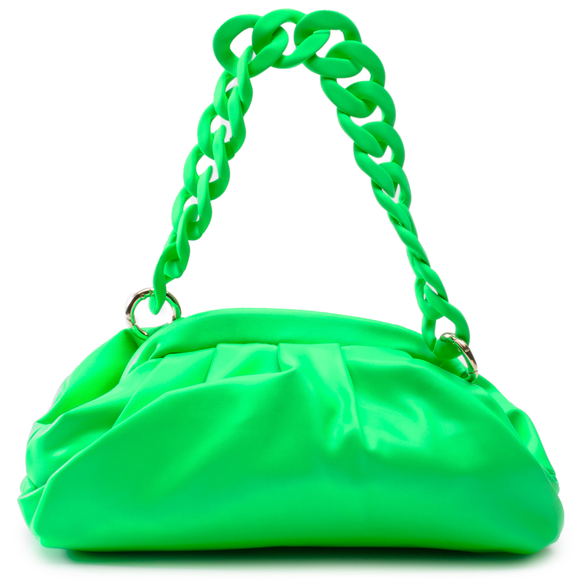 Neon-green Rhinestone Decor Chain Ruched Bag, Daily commuting use travel  vacation out of the street green zipper metal chain Glitter handle PU