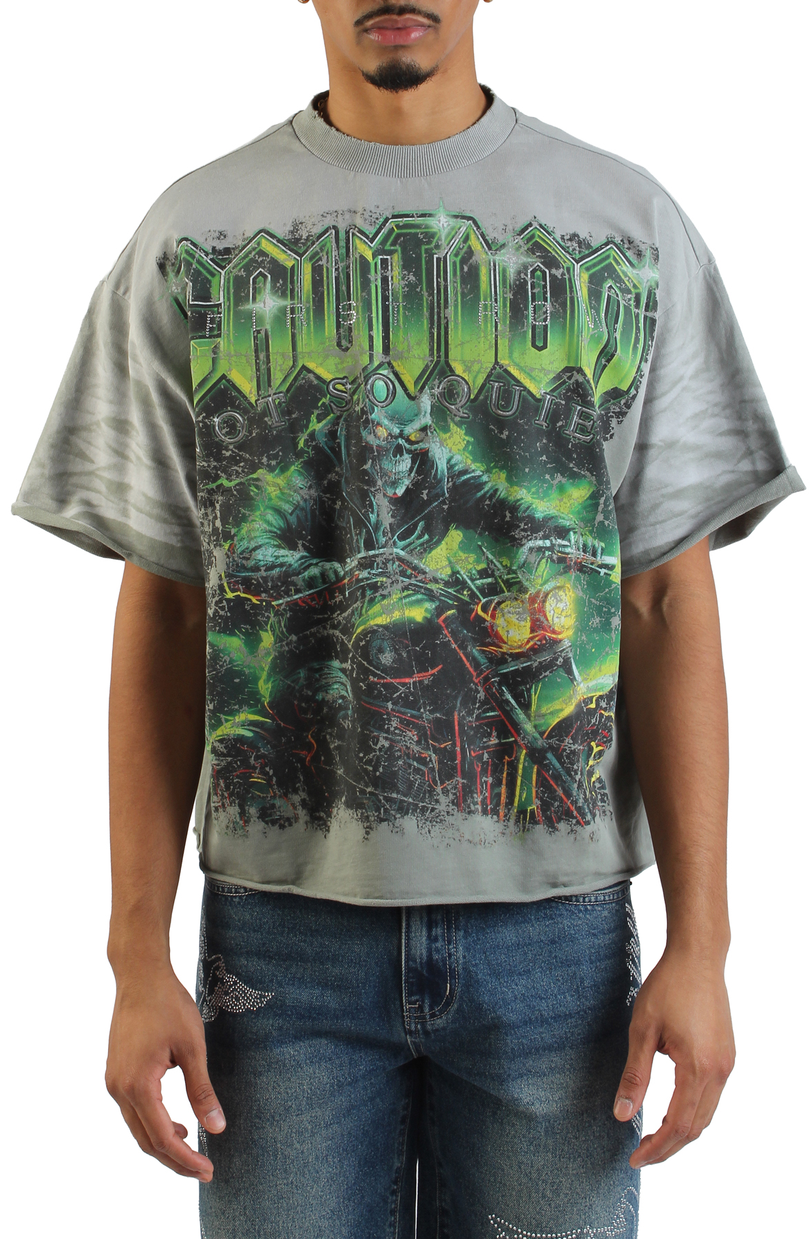 FIRST ROW Ghost Flame Crop T-Shirt FRM3019-MOSS - Shiekh