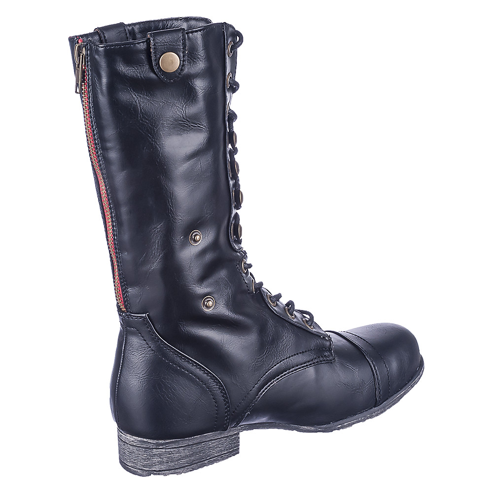 Women Combat Boot Surprise-01N Black Black Boots 6.5 Black