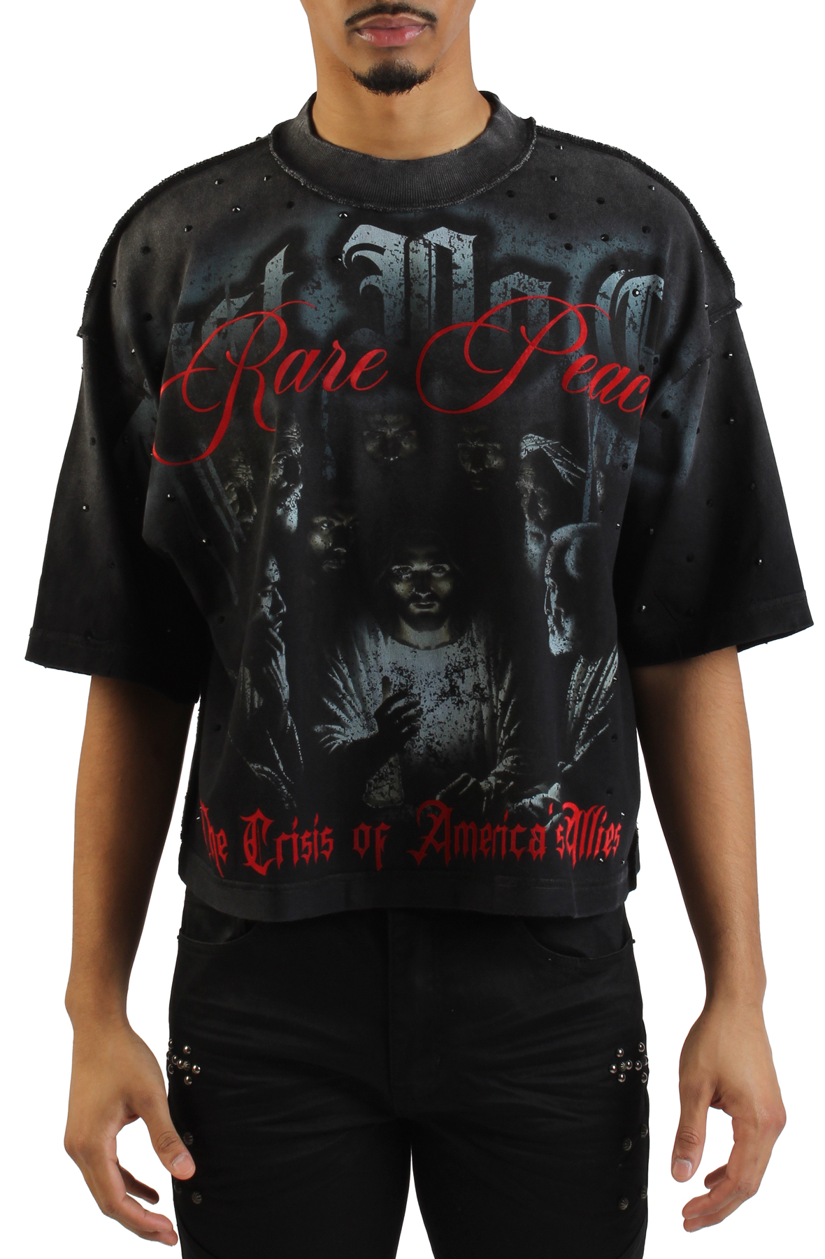 RARE PEACE Trust No One French Terry Crop T-Shirt RT5026-BLK - Shiekh