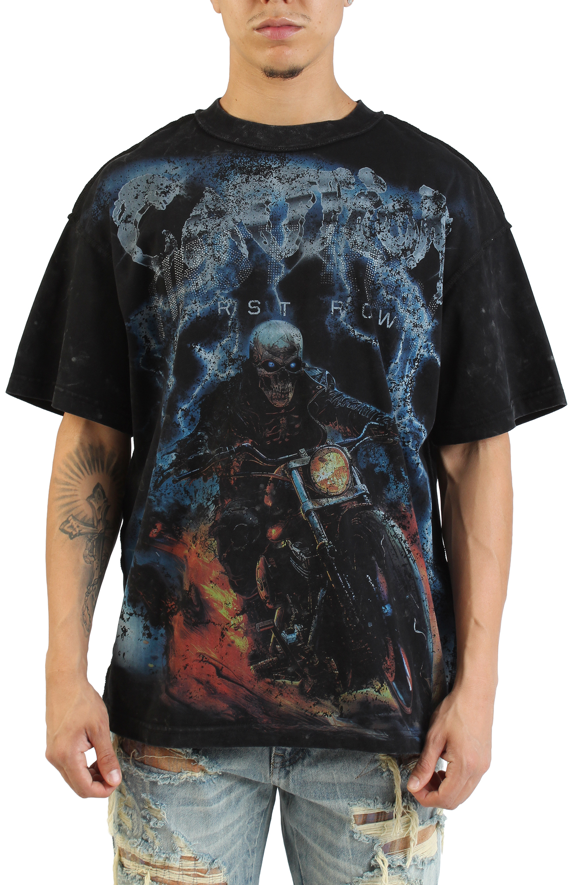 FIRST ROW Caution Not So Quit Ghost Rider T-Shirt FRT2214-BLK - Shiekh